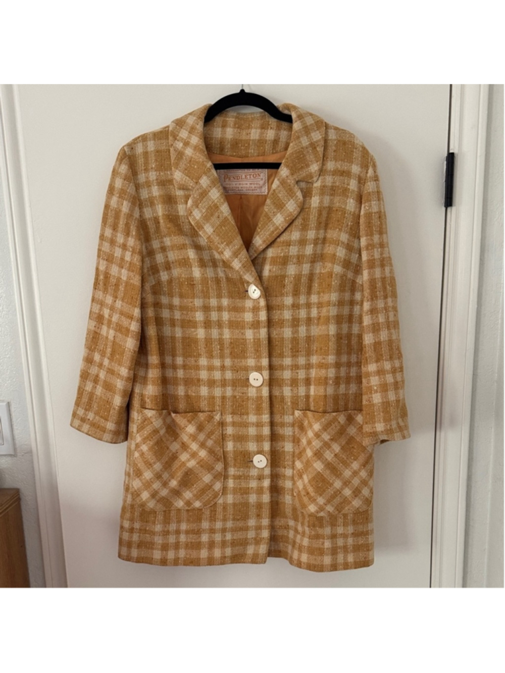 Pendleton Women's Camel Plaid Blazer Coat Vintage